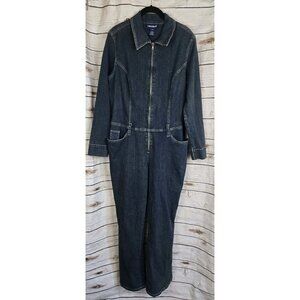 Forenza Vintage Denim Jean Jumpsuit 16 Wide Leg Zip Front 90's Y2K Womens